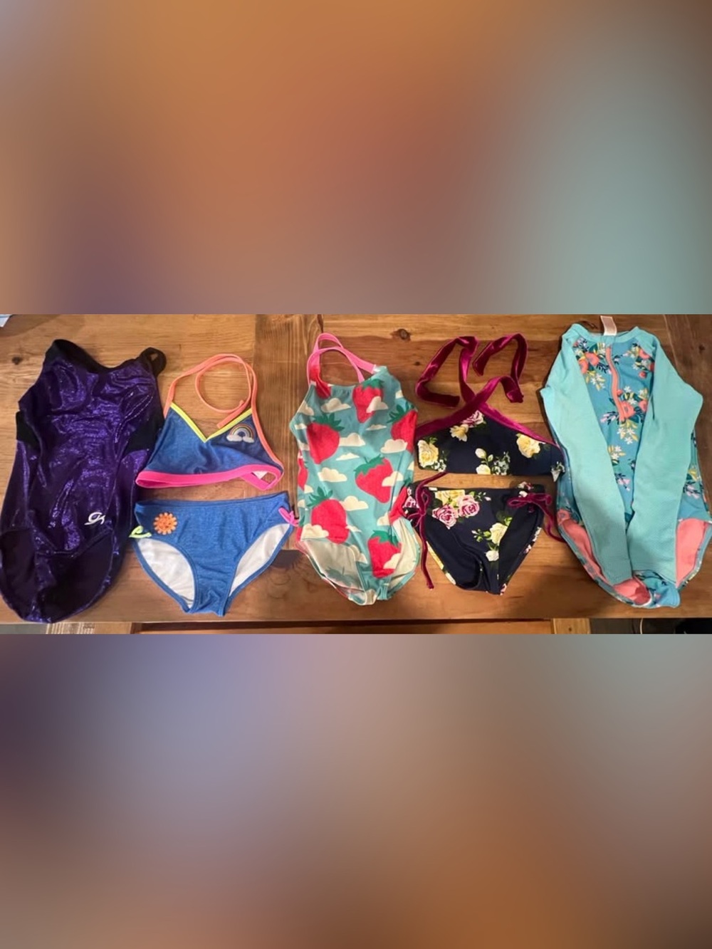 Girls  Swimsuit Collection - Blue, Teal, Purple. 7-8 years old. Boden and target
